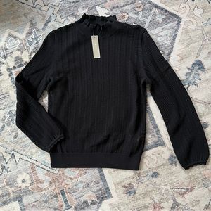 NWT Black J. Crew Pointelle Ruffle Neck Sweater XS